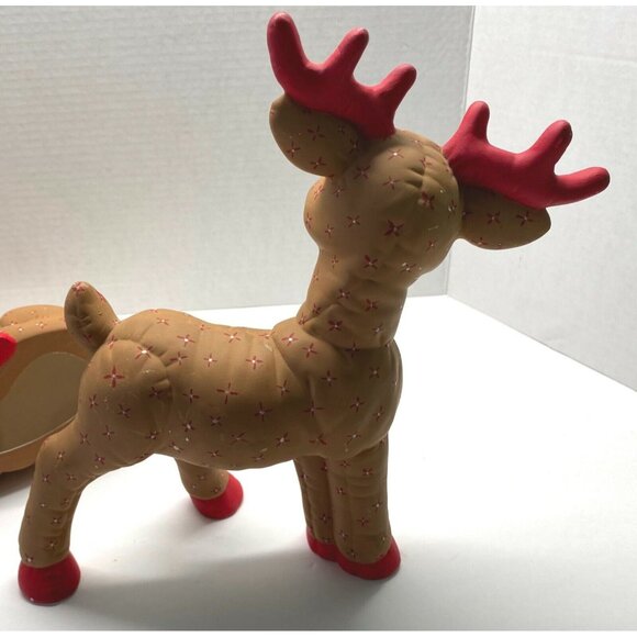 Vintage Kimple Mold Christmas Ceramic Reindeer Figurines Quilted Hand Painted - Picture 7 of 13